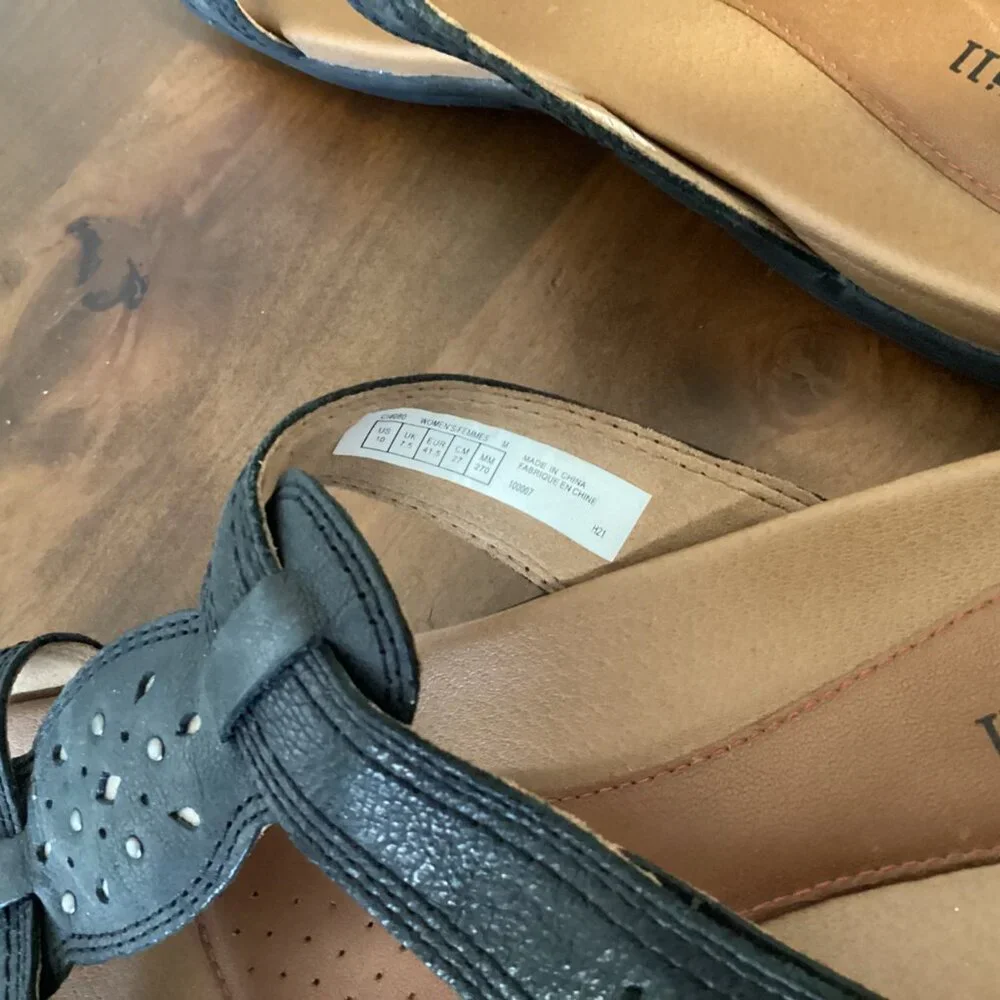 Cobb Hill Rubery Leather Sole Slide Black Hook & Loop Women’s Sandals Size 10 M